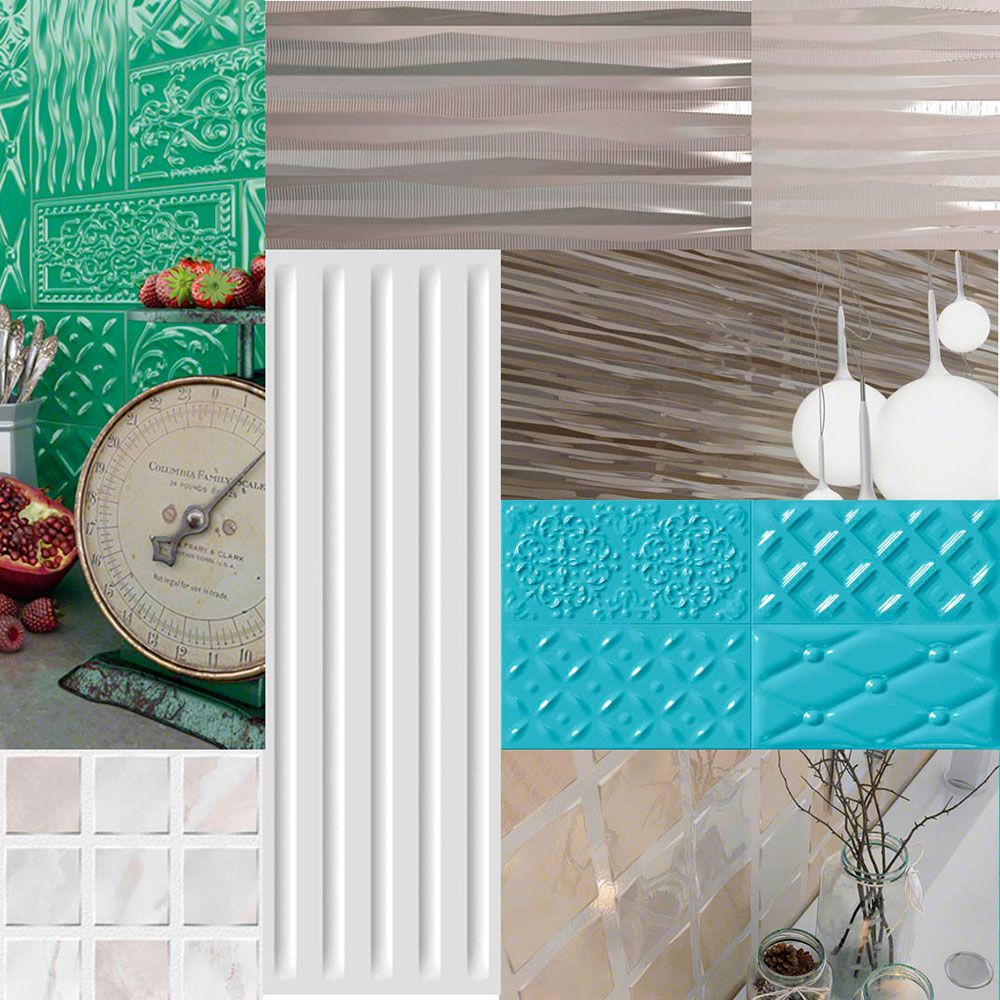 Коллаж изделий и вариантов дизайна интерьеров с помощью плитки Vives Azulejos.