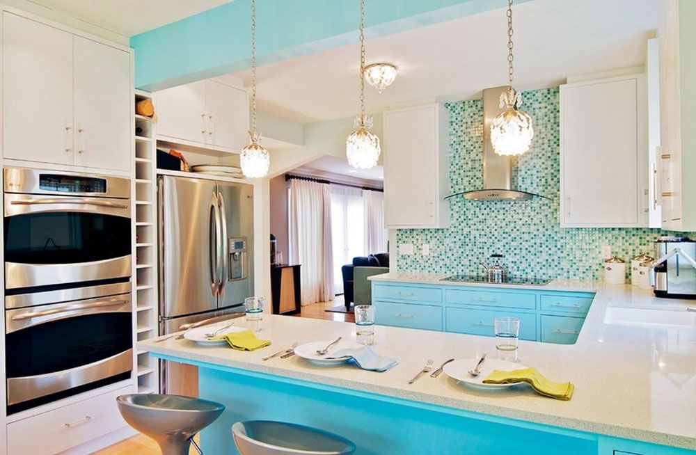 Цвет аквамарин фото в интерьере кухни